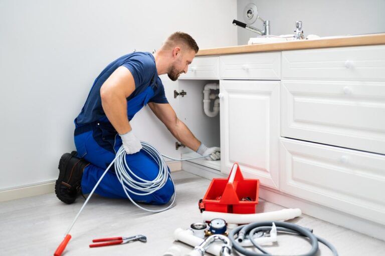 technician cleaning a drain